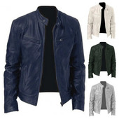 Mākslīgās ādas stilīga tīras krāsas rāvējslēdzēja jaka Vīriešu vīriešu jaka ar garām piedurknēm Ielu apģērbs