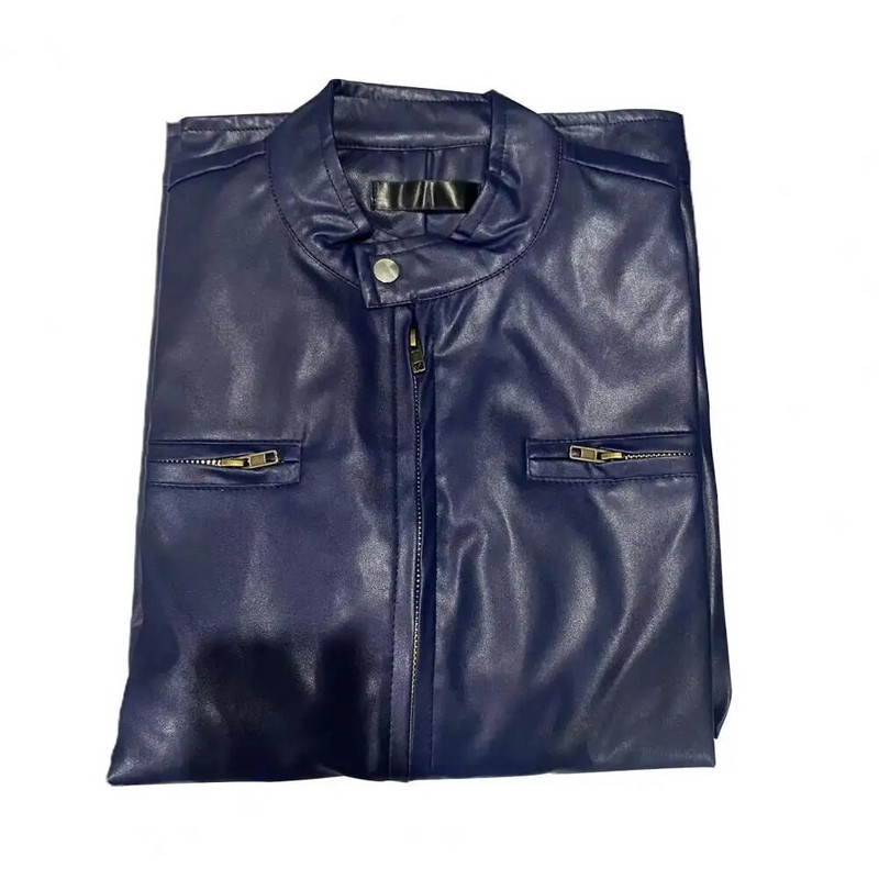 Mākslīgās ādas stilīga tīras krāsas rāvējslēdzēja jaka Vīriešu vīriešu jaka ar garām piedurknēm Ielu apģērbs