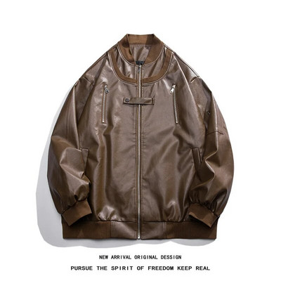 American Streetwear Jachetă din piele PU pentru bărbați 2023, toamnă, noi, vintage, jachete bomber, pardesiuri pentru motociclete, haine cauzale