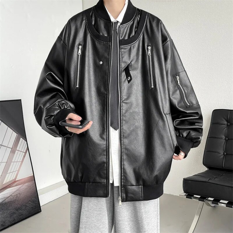 American Streetwear Jachetă din piele PU pentru bărbați 2023, toamnă, noi, vintage, jachete bomber, pardesiuri pentru motociclete, haine cauzale