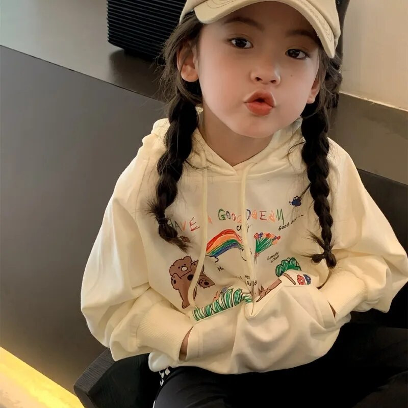 2024 m. pavasario mergaičių animacinių filmų spausdinti Hoodies vaikiški palaidi megztiniai su gobtuvu