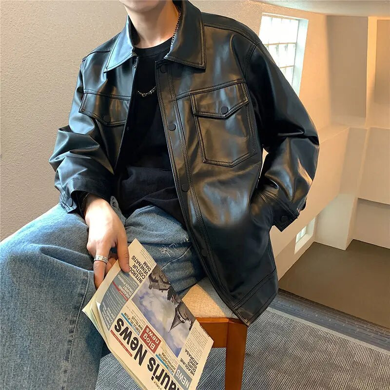 Klasična i zgodna motociklistička muška odjeća Proljeće Jesen Korejsko izdanje Trend PU kožni moderan široki zgodni muški kaput