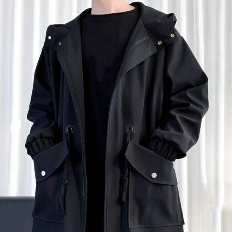 Duga trenčkot jakna Muška jesen proljeće crni hip hop japanski kaputi ulične muške kapuljačom vojno zelene kaki ležerne jakne