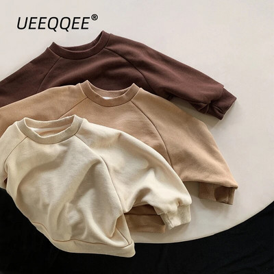 Solid 2023 Spring Autumn New Children Sweatshirts Boy Girl Casual Cotton Pullover Sport Tops Toddler Wear Kids Clothing For 1-8Y