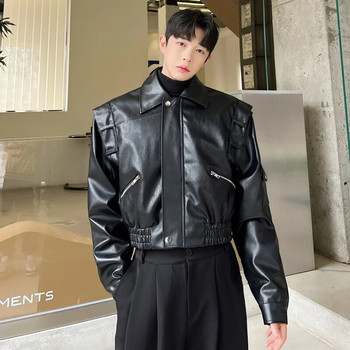 LUZHEN Trend Мъжко мотоциклетно облекло, кожено яке, късо реверно връхно облекло от пу, корейски стил, модно ежедневно палто за улични приливи и отливи 04afea
