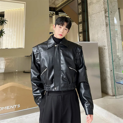LUZHEN Trend Muška motociklistička odjeća Kožna jakna Kratka gornja odjeća na revere Pu Gornja odjeća u korejskom stilu, ležerna ulična kaput 04afea