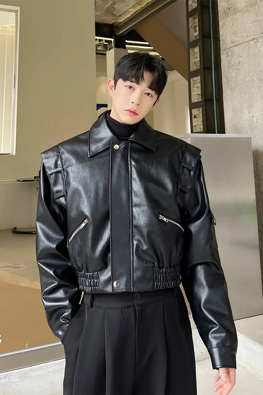 LUZHEN Trend Muška motociklistička odjeća Kožna jakna Kratka gornja odjeća na revere Pu Gornja odjeća u korejskom stilu, ležerna ulična kaput 04afea