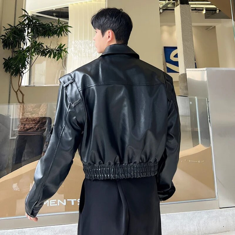 LUZHEN Trend Muška motociklistička odjeća Kožna jakna Kratka gornja odjeća na revere Pu Gornja odjeća u korejskom stilu, ležerna ulična kaput 04afea