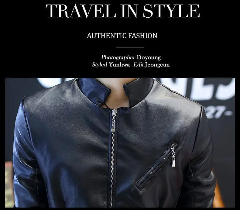 Jachetă de piele pentru bărbați, student de sex masculin, auto-cultivare, primăvară, toamnă, scurtă, frumos, pentru tineret, cu guler în picioare