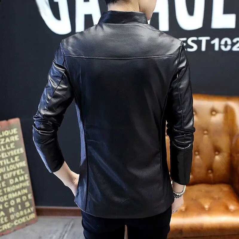 Jachetă de piele pentru bărbați, student de sex masculin, auto-cultivare, primăvară, toamnă, scurtă, frumos, pentru tineret, cu guler în picioare
