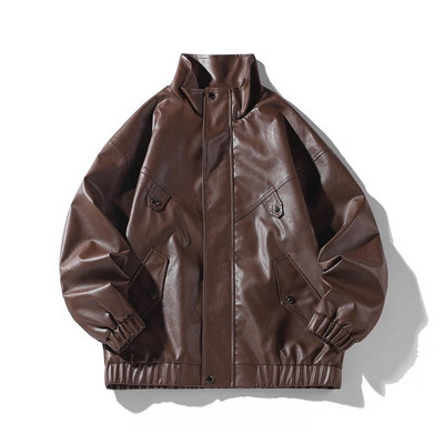 Őszi utcai retro bőrdzseki férfi japán harajuku motoros PU kabát uniszex hip-hop laza, álló galléros férfi felsőruházat