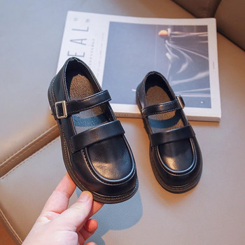 Детски кожени обувки за момичета Черни бежови обувки с равни обувки за училищно парти Сватбена мода Детски обувки Класически реколта 2023 г. Пролетно ново