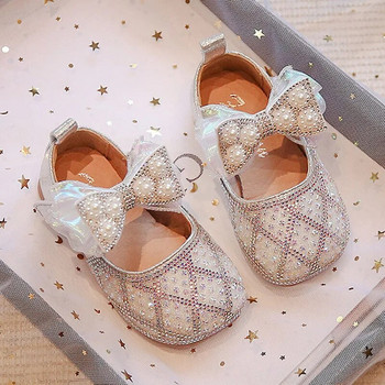 Нови парти обувки за момичета Dance Bling Сватбени обувки Pearl Mary Jane Обувки Кожени обувки с квадратни пръсти Обувки за изпълнение със стрази 47R