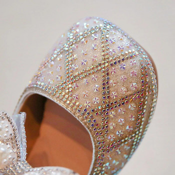 Нови парти обувки за момичета Dance Bling Сватбени обувки Pearl Mary Jane Обувки Кожени обувки с квадратни пръсти Обувки за изпълнение със стрази 47R
