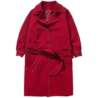 NOYMEI Pantaloni de vânt pentru bărbați, până la genunchi, cu design de nișă 2024, nou cu rever, haină lungă cu un singur piept, cu centură Tide WA2879