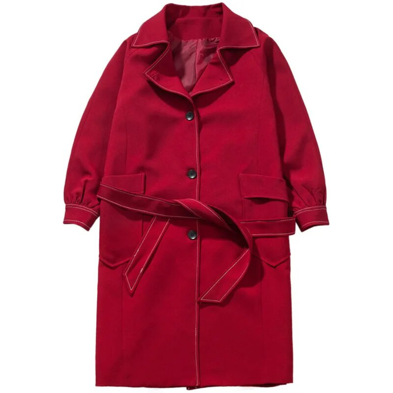 NOYMEI Pantaloni de vânt pentru bărbați, până la genunchi, cu design de nișă 2024, nou cu rever, haină lungă cu un singur piept, cu centură Tide WA2879