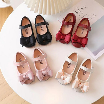 Детски кожени обувки Момичета с лък Сладка принцеса Единични обувки 2023 Пролет Есен Нови ежедневни обувки с равни обувки с мека подметка Бебешки обувки H609