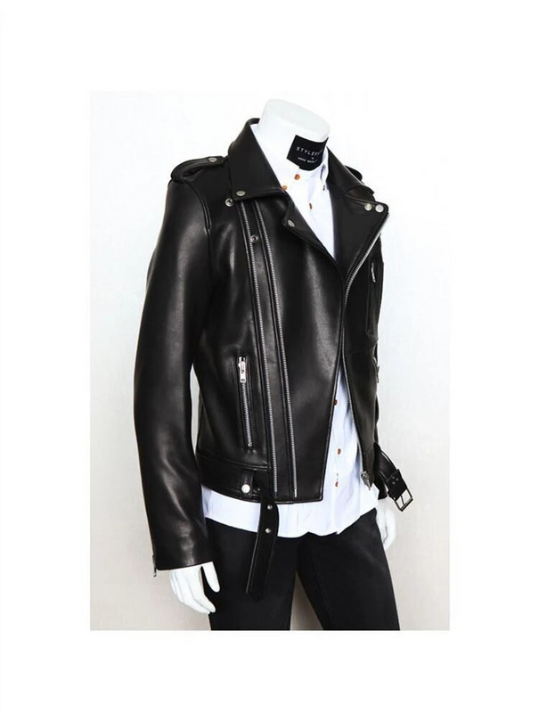 Kevadine sügis jahe must pehme kunstnahast jakk paljude tõmblukuga meeste pikkade varrukatega vöö Suures suuruses ülerõivad