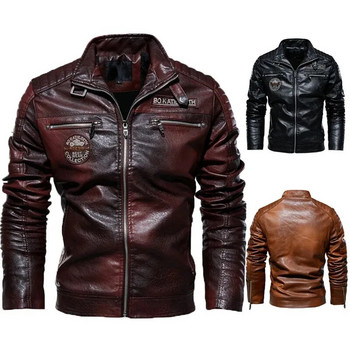 Ново мъжко есенно и зимно мъжко висококачествено модно палто Яке от PU кожа Ежедневни якета в стил мотоциклет Черно топло палто