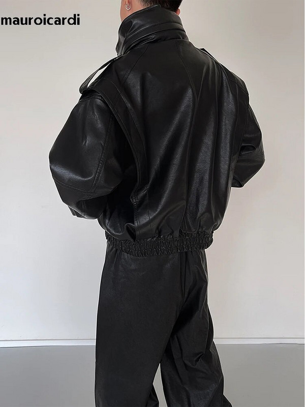 Mauroicardi Jesen Zima Prevelika Cool Vodootporna Vjetrootporna crna pu kožna jakna Muška luksuzna dizajnerska odjeća s patentnim zatvaračem 2023.