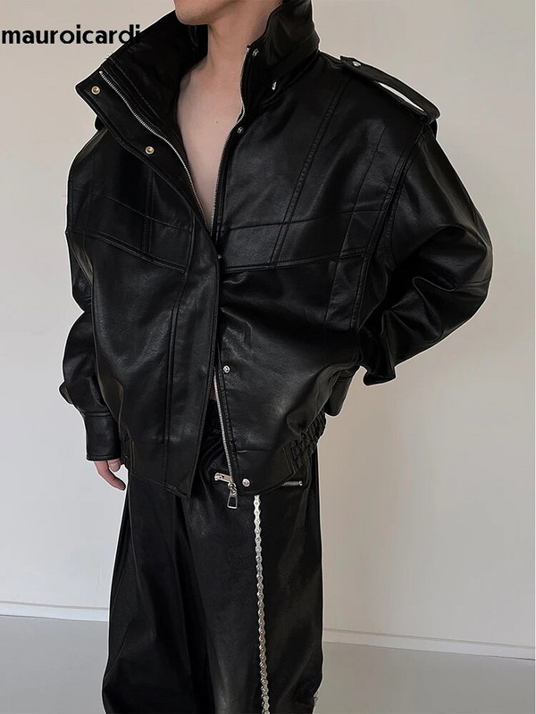 Mauroicardi Jesen Zima Prevelika Cool Vodootporna Vjetrootporna crna pu kožna jakna Muška luksuzna dizajnerska odjeća s patentnim zatvaračem 2023.