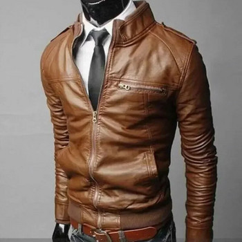 Μπουφάν Bomber Hot Μοτοσικλέτα Εφαρμογή Παλτό Streetwear Cool Men Μόδα Δερμάτινο Ανδρικά Μπουφάν Χειμώνας γιακά Φθινοπωρινά Πανωφόρια Slim