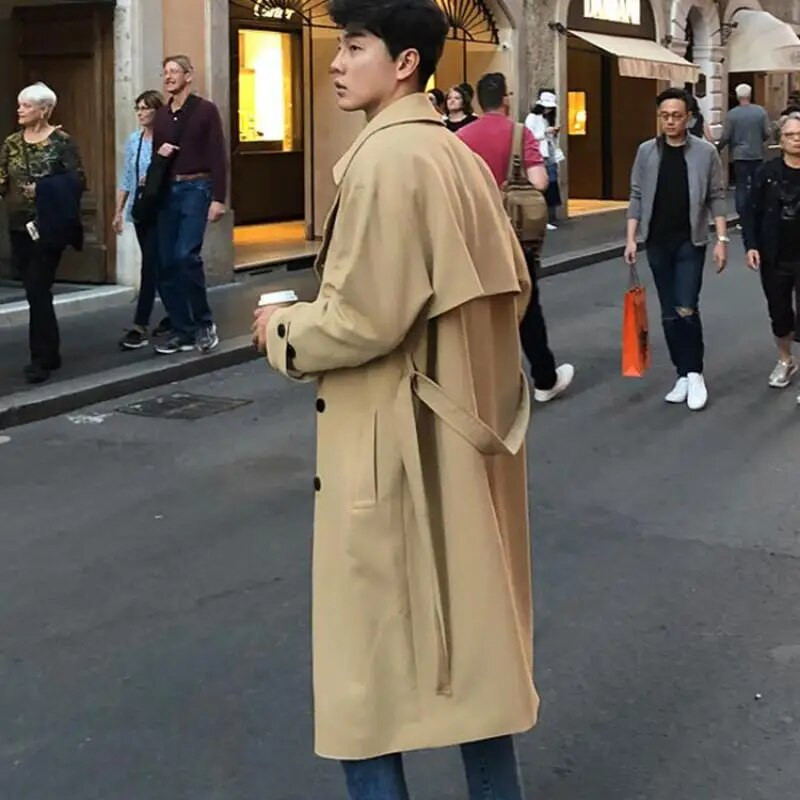 Meeste Trench-mantel, õhuke istuvus, kaherealine rihmaga tuulepluus, pikk jakk vabaaja tuulekindel mantel meeste Trench M-XXL