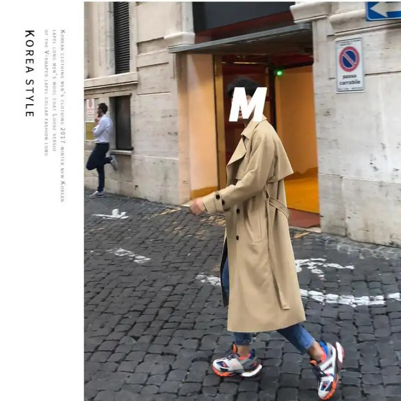 Meeste Trench-mantel, õhuke istuvus, kaherealine rihmaga tuulepluus, pikk jakk vabaaja tuulekindel mantel meeste Trench M-XXL