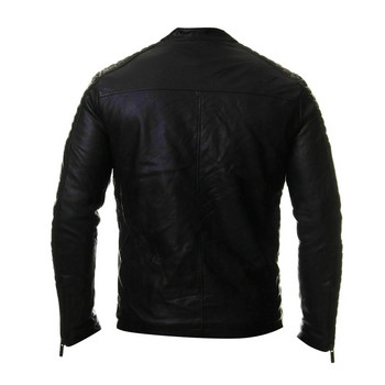 Мъжки модни кожени якета с яка и стойка Мъжки ежедневни ветроустойчиви якета от полиуретан, мъжки мотоциклетни якета с ревер и диагонал с цип