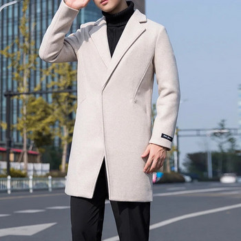 Есенно-зимна мъжка ветровка Младежки голям размер Вълнено палто Мъжко корейска версия със средна дължина Ежедневно палто Палто за мъже