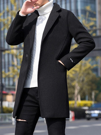 Есенно-зимна мъжка ветровка Младежки голям размер Вълнено палто Мъжко корейска версия със средна дължина Ежедневно палто Палто за мъже