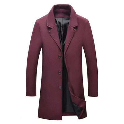 Trenci pentru bărbați cu un singur piept, cu guler răsturnat, jachetă pentru bărbați, rezistentă la vânt, de culoare uni, trenci cu lungime medie la un singur piept