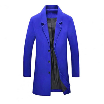 Trenci pentru bărbați cu un singur piept, cu guler răsturnat, jachetă pentru bărbați, rezistentă la vânt, de culoare uni, trenci cu lungime medie la un singur piept