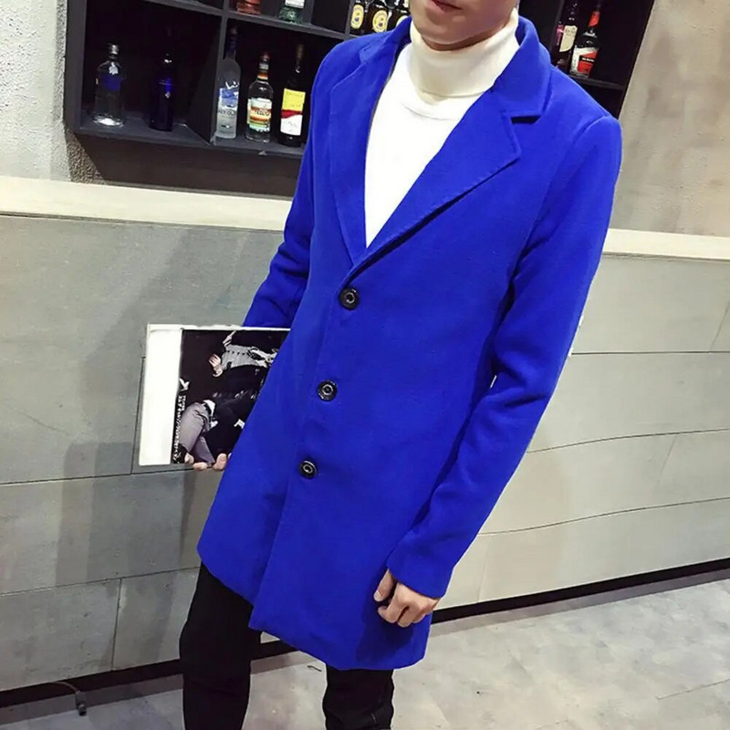 Trenci pentru bărbați cu un singur piept, cu guler răsturnat, jachetă pentru bărbați, rezistentă la vânt, de culoare uni, trenci cu lungime medie la un singur piept