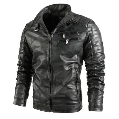 Férfi terepszínű Moto bőrkabátok Polár meleg téli dzsekik Vékony PU bőrkabátok Kiváló minőségű férfi divatos, alkalmi dzsekik 3