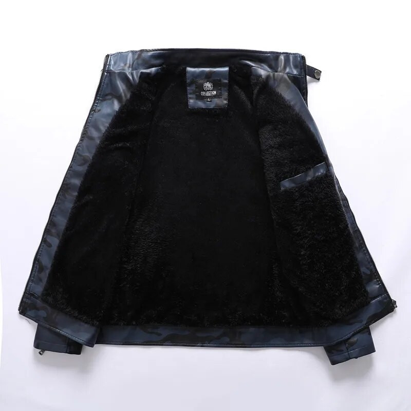 Férfi terepszínű Moto bőrkabátok Polár meleg téli dzsekik Vékony PU bőrkabátok Kiváló minőségű férfi divatos, alkalmi dzsekik 3