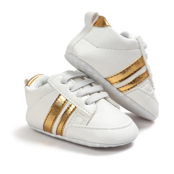 Βρεφικά παπούτσια Νεογέννητα αγόρια αθλητικά παπούτσια για κορίτσια με δύο ριγέ First Walkers Παιδικά νήπια Lace Up PU Δερμάτινα μαλακές σόλες Αθλητικά παπούτσια 0-18 μηνών