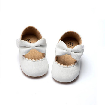 KIDSUN Бебешки ежедневни обувки Бебешки малки деца Bowknot Нехлъзгаща се гумена мека подметка Плоска PU First Walker Новородено Bow Decor Mary Janes