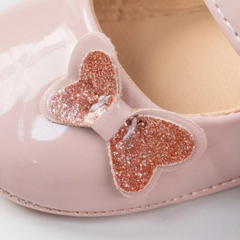 KIDSUN Бебешки обувки Новородено момиче Принцеса PU Обувки за малко дете Декор на лък Гумена подметка Противохлъзгащи се обувки First Walker 0-18M