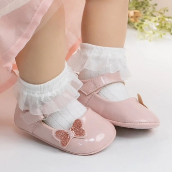 KIDSUN Бебешки обувки Новородено момиче Принцеса PU Обувки за малко дете Декор на лък Гумена подметка Противохлъзгащи се обувки First Walker 0-18M