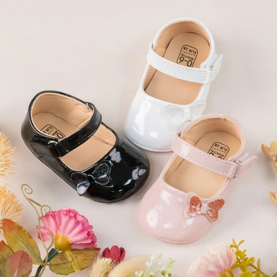 KIDSUN Pantofi pentru bebeluși Nou-născut Fată Prințesă PU Pantofi pentru copil mic Decorat cu fundă Talpă din cauciuc Pantofi anti-alunecare pentru primul plimbător 0-18M
