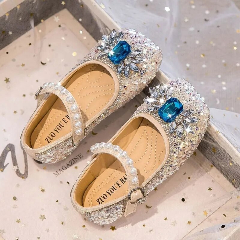 Lányok Cipők Strasszos Princess Cipők Gyöngyök Mary Janes Bling Esküvői Cipők Táncbemutató Party Gyermek Bőr Cipők Ősz 419A