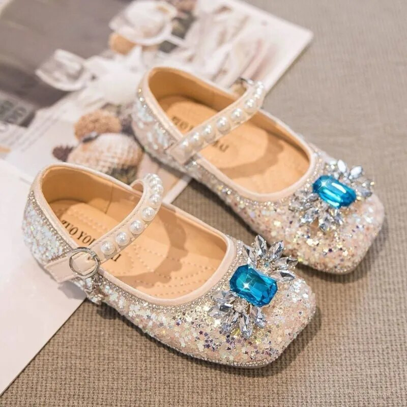 Lányok Cipők Strasszos Princess Cipők Gyöngyök Mary Janes Bling Esküvői Cipők Táncbemutató Party Gyermek Bőr Cipők Ősz 419A