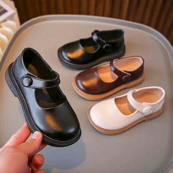2023 г. Нови детски кожени обувки за момичета, черни детски мокасини за момчета, кука и примка, заоблени пръсти, корейски стил, униформа в Обединеното кралство, ученически обувки