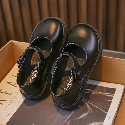 2023, pantofi noi din piele pentru copii, pentru fete, pantofi negri pentru copii, pentru băieți, cu cârlig și buclă, cu vârf rotund, în stil coreean, uniformă, pantofi de școală din Marea Britanie