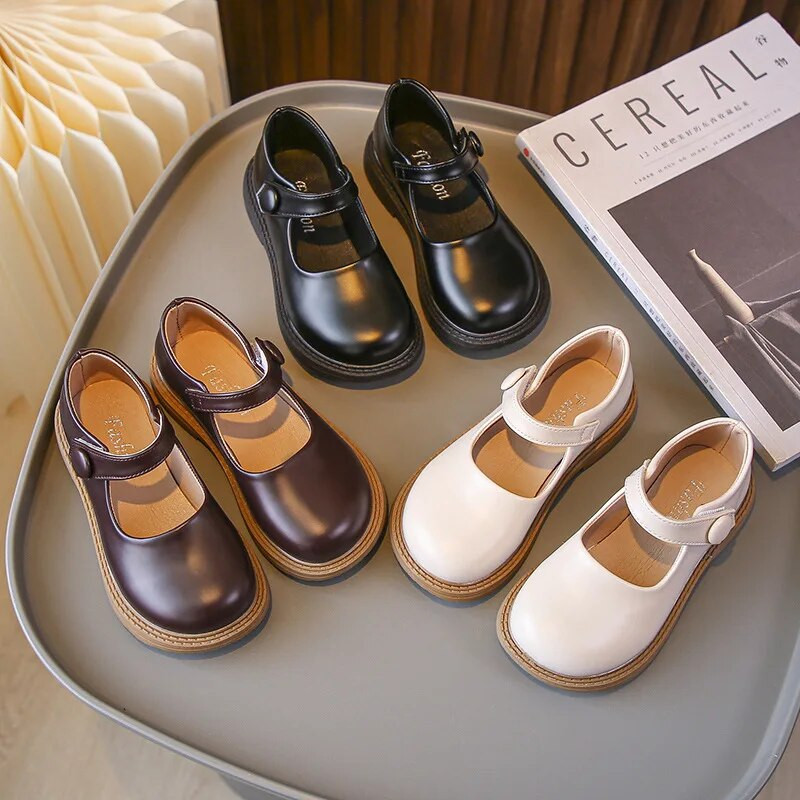 2023, pantofi noi din piele pentru copii, pentru fete, pantofi negri pentru copii, pentru băieți, cu cârlig și buclă, cu vârf rotund, în stil coreean, uniformă, pantofi de școală din Marea Britanie