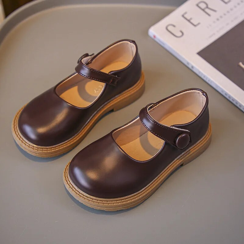 2023, pantofi noi din piele pentru copii, pentru fete, pantofi negri pentru copii, pentru băieți, cu cârlig și buclă, cu vârf rotund, în stil coreean, uniformă, pantofi de școală din Marea Britanie