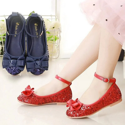 Детски обувки Момичета Принцеса Кожени лъскави бебешки танцови червени етикетни дрехи Малки момичета Обувки с мека подметка