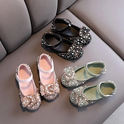 Обувки за рожден ден на принцеса с пайети, детски кожени перлени кристали, блестящи обувки, бебешки детски обувки за парти и сватба