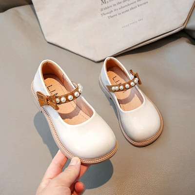 Mocasini pentru copii pentru fete Negru lucios 2023 Nou Toamna Uniforma Scoala Pantofi din piele Perle Cu varf rotund Pantofi copii Simplu All-match